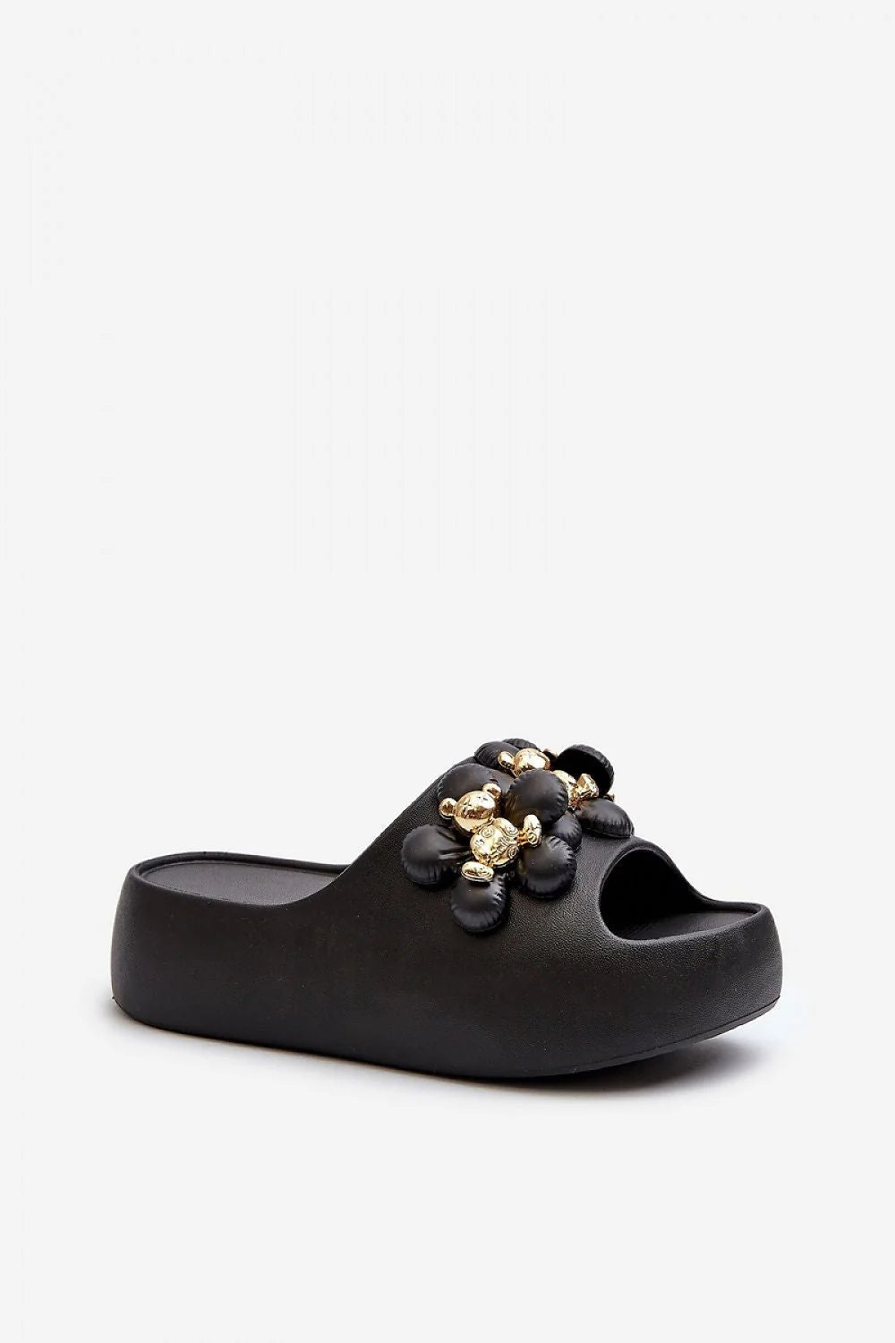 Sandales femmes modernes audacieuses noires ornementées perles dorées noires semelle compensée 5.5 cm confort été
