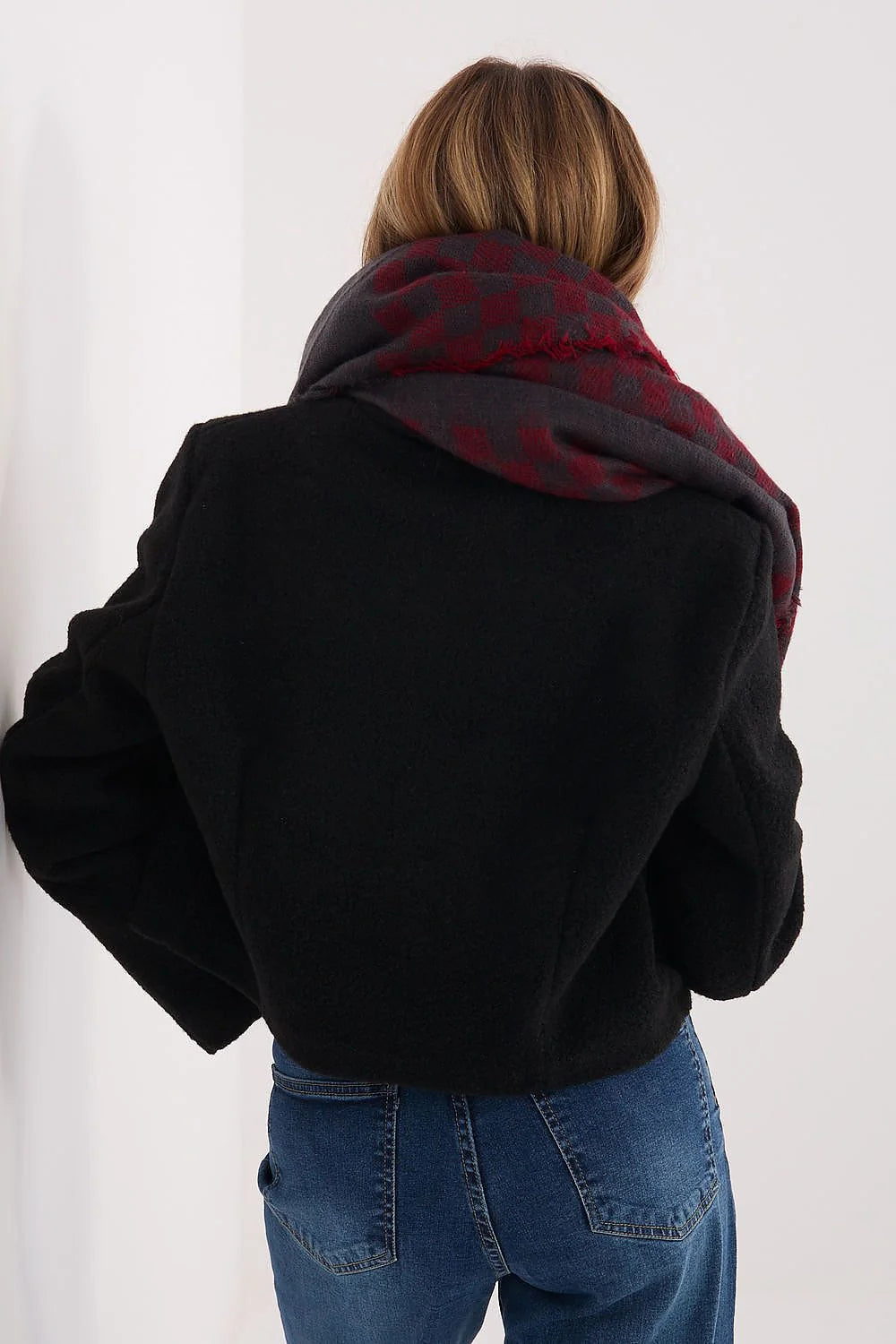 écharpe châle oversize carreaux bordeaux anthracite viscose laine maille brossée franges effilochées grand format chaude douce élégante polyvalente