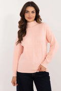 Pull femme classique moderne col montant manches longues teinte rose pâle matériau doux confort