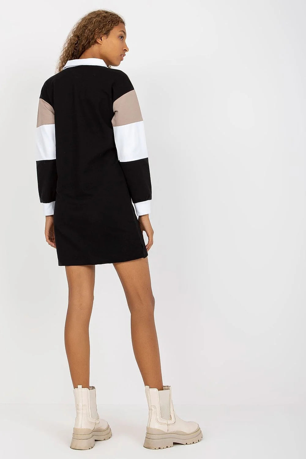 Robe de jour Rue Paris style décontracté manches longues col en V coton elasthanne taille ajustable femme
