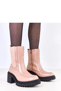 bottines Solea femme cuir écologique rose poudré lisse arrondi talon bloc 7 5cm semelle crantée antidérapante fermeture éclair