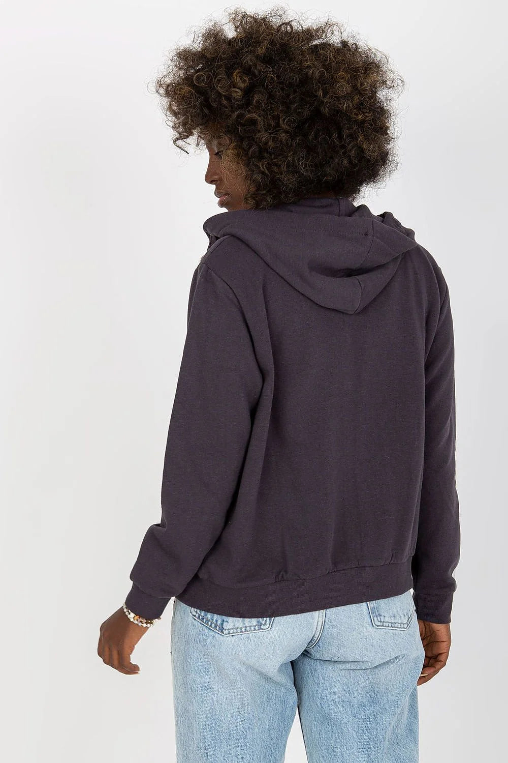 Sweatshirt femme capuche manches longues coton polyester gris foncé style casual occasion quotidienne