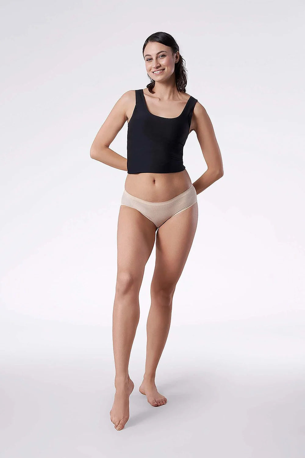 Culotte Julimex simple élégante coupe basse motif côtelé beige élastique confortable sans coutures femmes