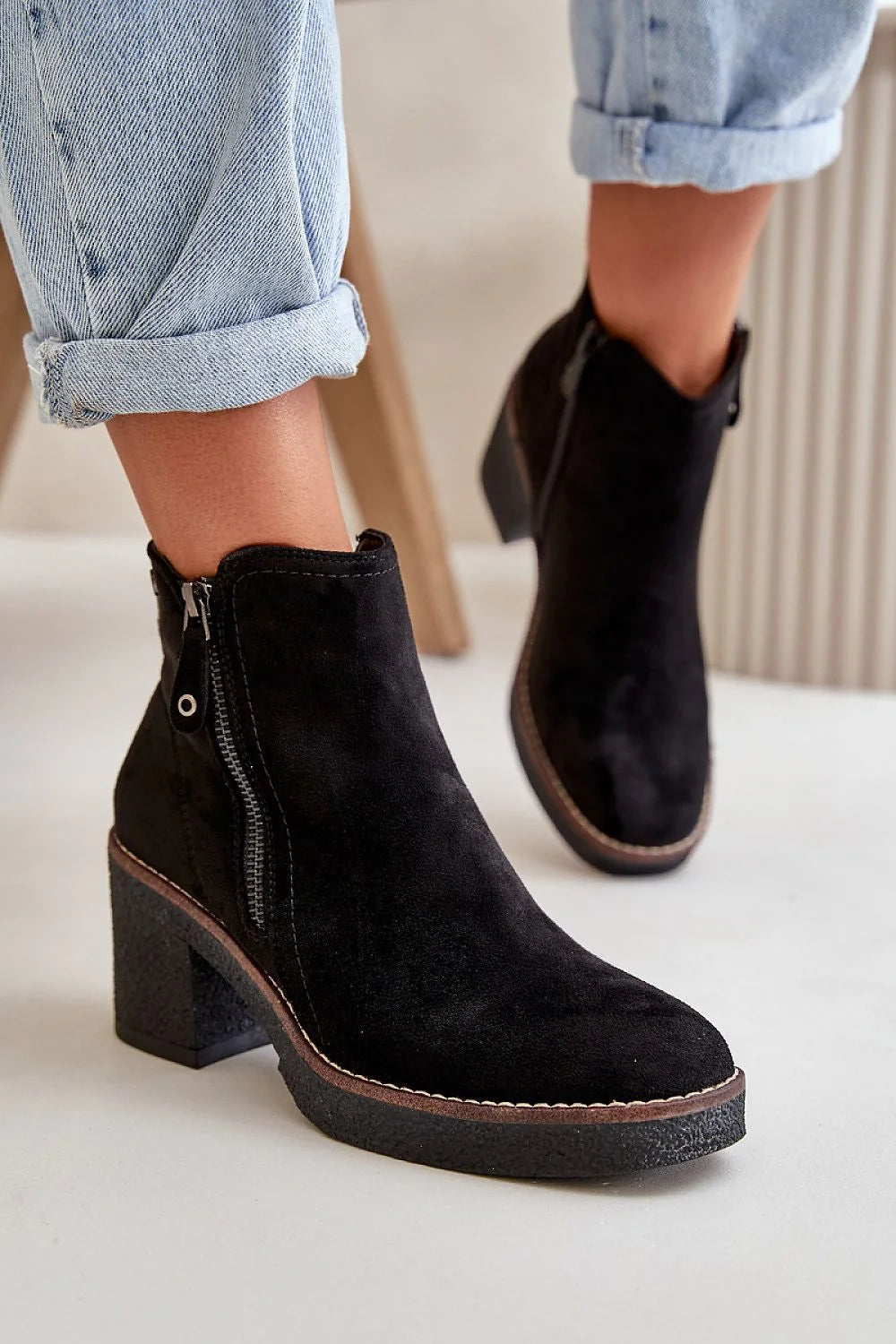 Bottes à talons step in style bottines femmes suédine douce talon stable fourrure synthétique bout arrondi fermeture éclair automne hiver