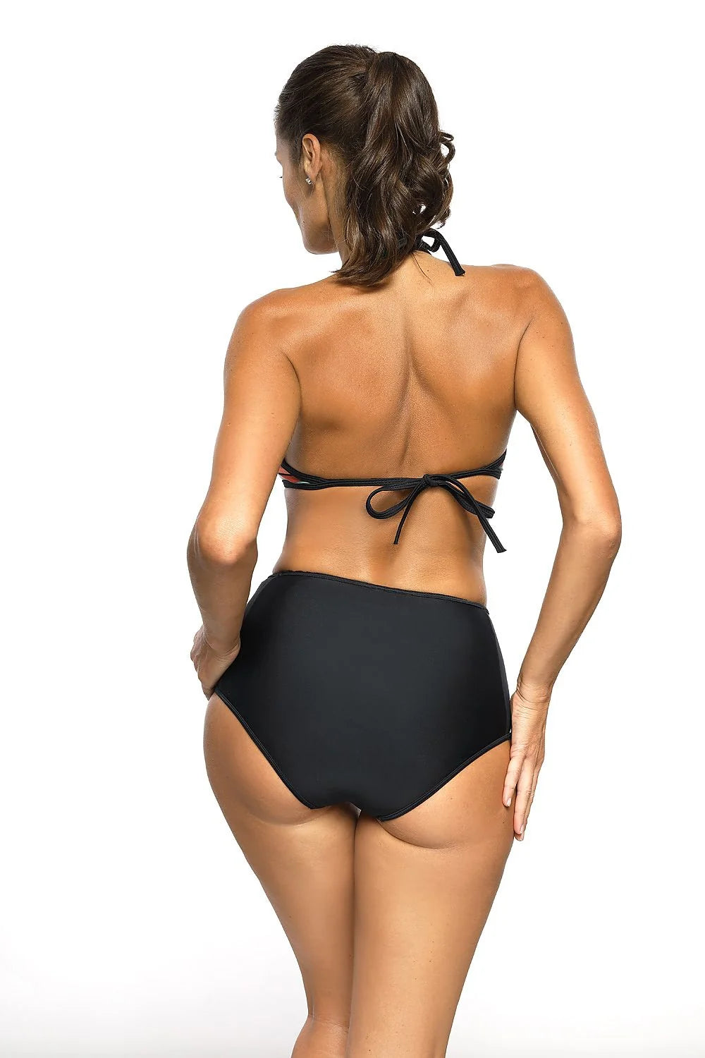 Maillot de bain polyester moderne rayures élégantes taille haute confort piscine plage femmes style sportif