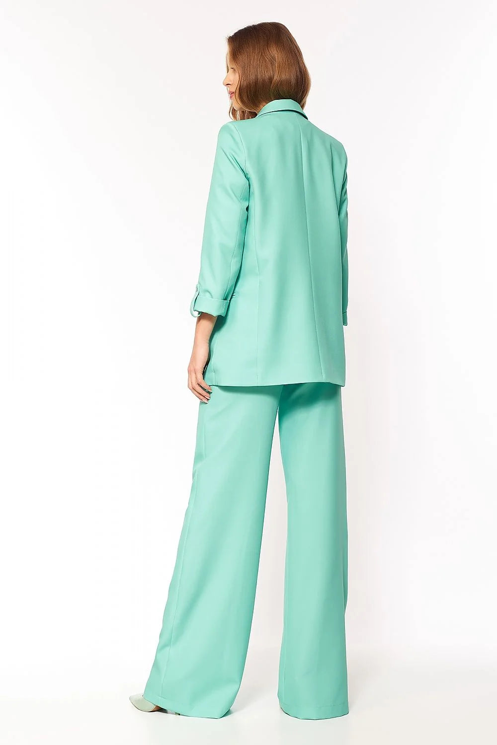 Ensemble de mode féminine aqua tailleur blazer blouse chemisier polka dot hauts bas trousers高腰