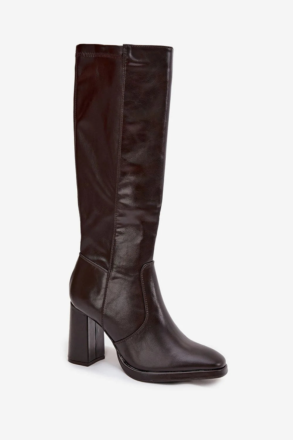 bottes hautes femme cuir écologique noir talon colonne stable bout pointu coutures structurées fermetureeclair doublure fourrure confortable polyvalente bureau soirée