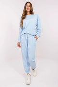ensemble survêtement femme bleu pastel sweatshirt oversize col rond broderie lettrage blanc jogging taille haute poches latérales coton doux confort