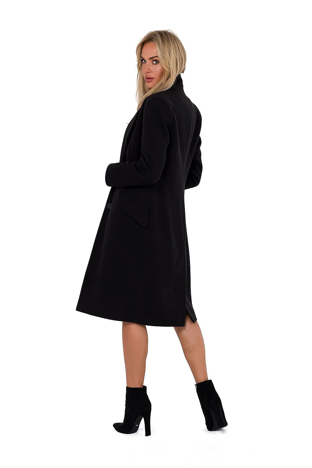 manteau femme noir long droit polaire col matelassé doublé polyester chaud doux épais élégant sophistiqué intemporel manches longues