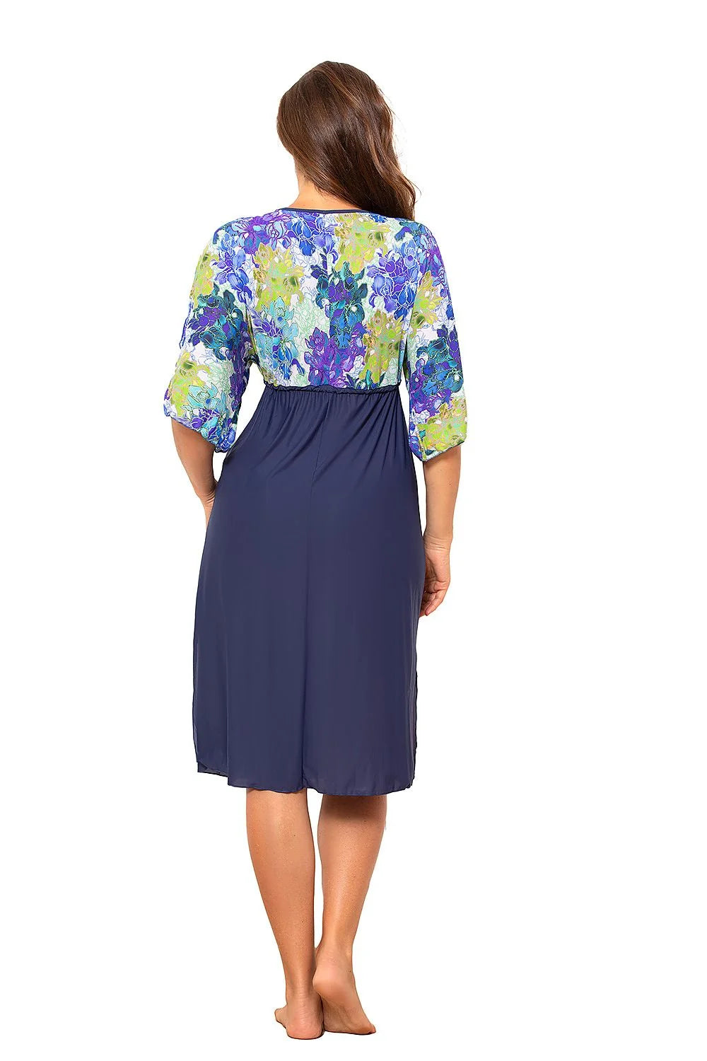 Robe d'été pour femmes design floral tissu italien coupe empire ajustement sous la poitrine plage ou sortie décontractée