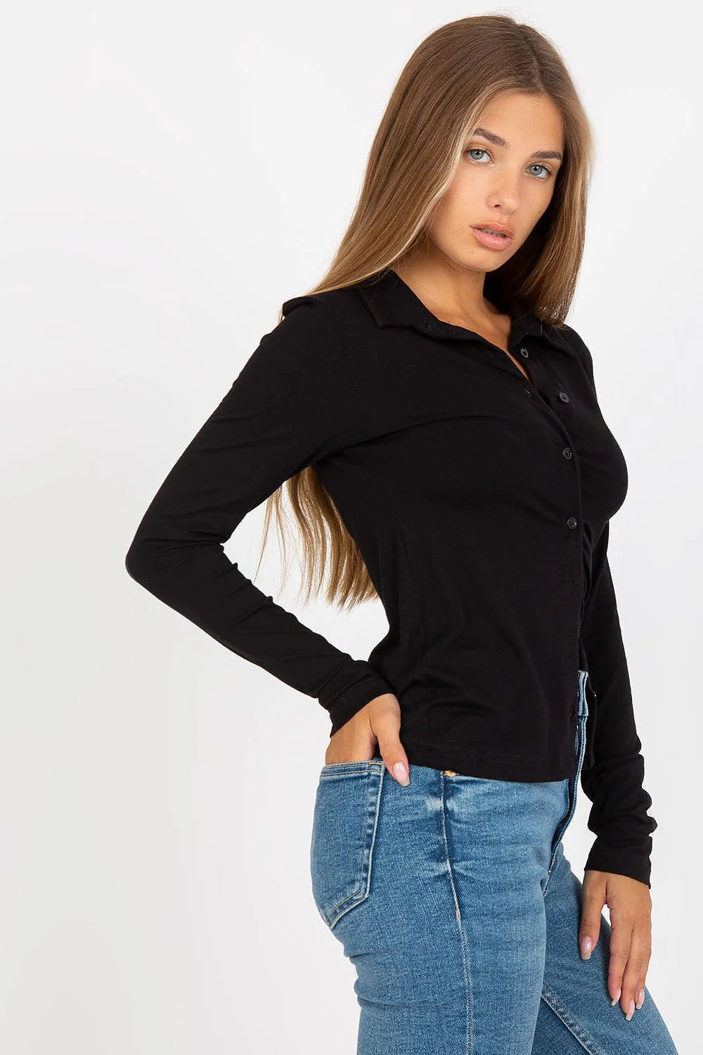 Chemise femme manches longues Rue Paris coton élasthanne coupe ajustée style élégant noir occasion quotidienne