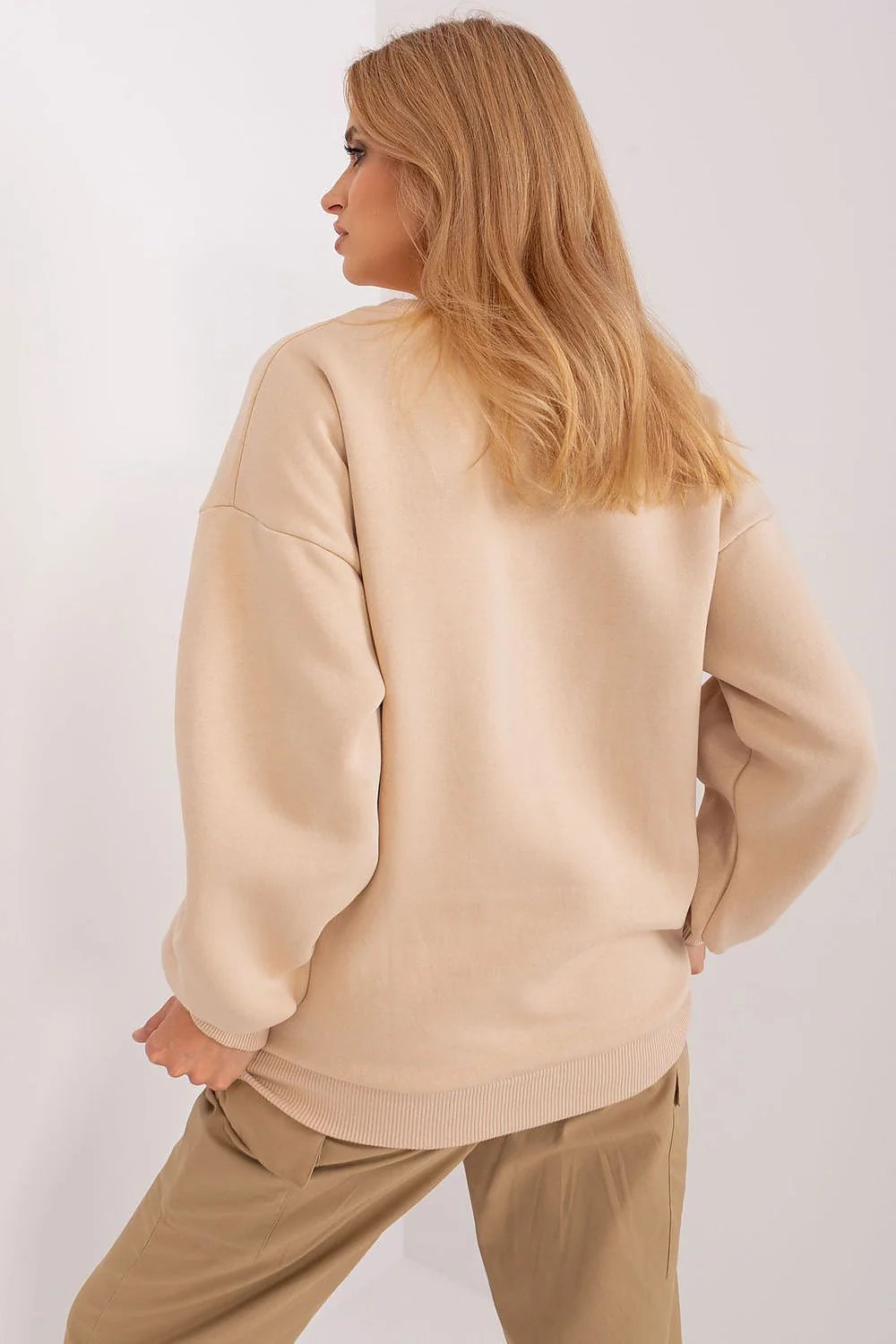 Sweatshirt Houston 1994 pour femmes, style casual urbain, beige orange, coton polyester, manches longues, col rond, finition côtelée, prix usine