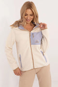 Sweatshirt Sublevel pour femme en polaire effet doux style casual couleur blanc cassé avec capuche doublée bleu clair fermeture éclair centrale poches latérales zippées