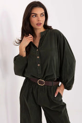 chemisier femme chic décontracté polyester léger confortable manches longues bouffantes féminines décolleté cœur col délicat boutons longueur standard