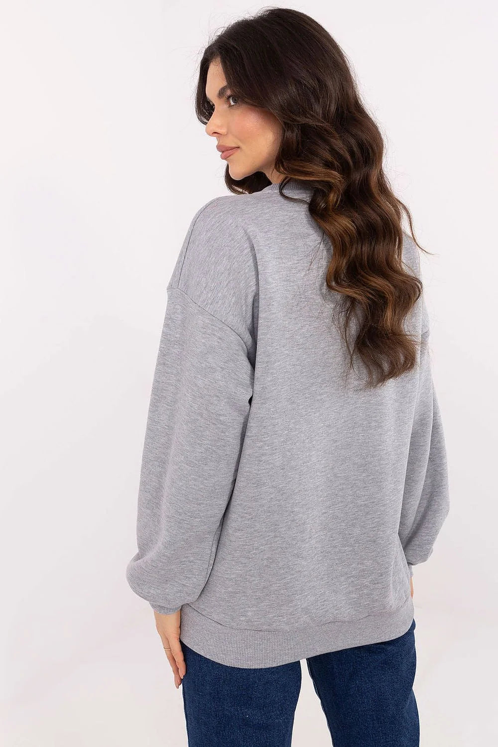 Sweatshirt femme style universitaire manches longues coupe ample couleur grise imprimé BOSTON coton polyester