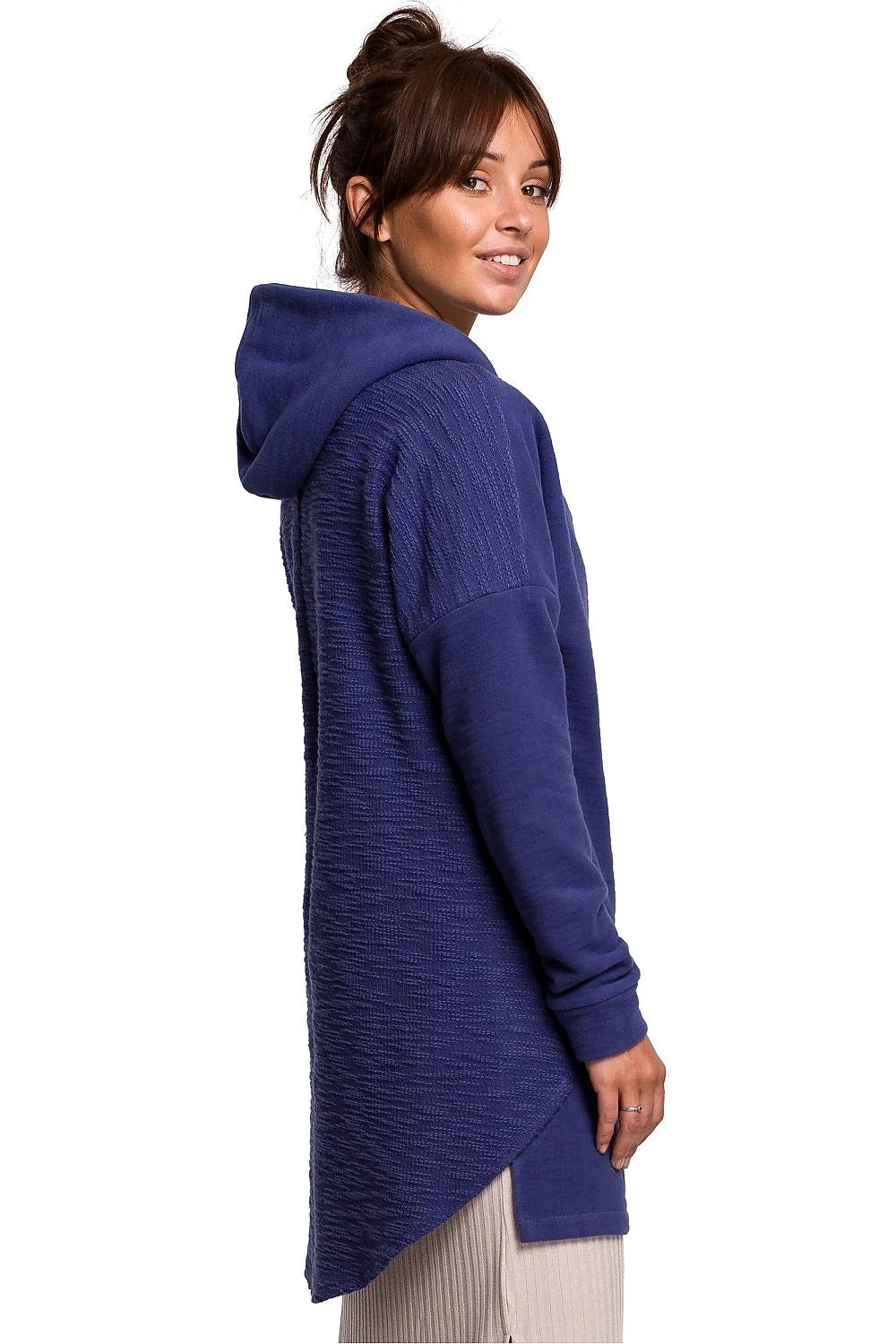 Sweatshirt pour femme en coton bleu marine oversize longue manches longues col montant capuche