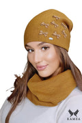 Bonnet et col tricotés CYRIA jaune moutarde femme automne hiver élégance style casual chaleur douceur