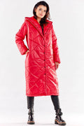 Manteau long pour femmes design moderne fonctionnel matelassé capuche intégrée couleur rouge vif polyester 100 % taille L/XL