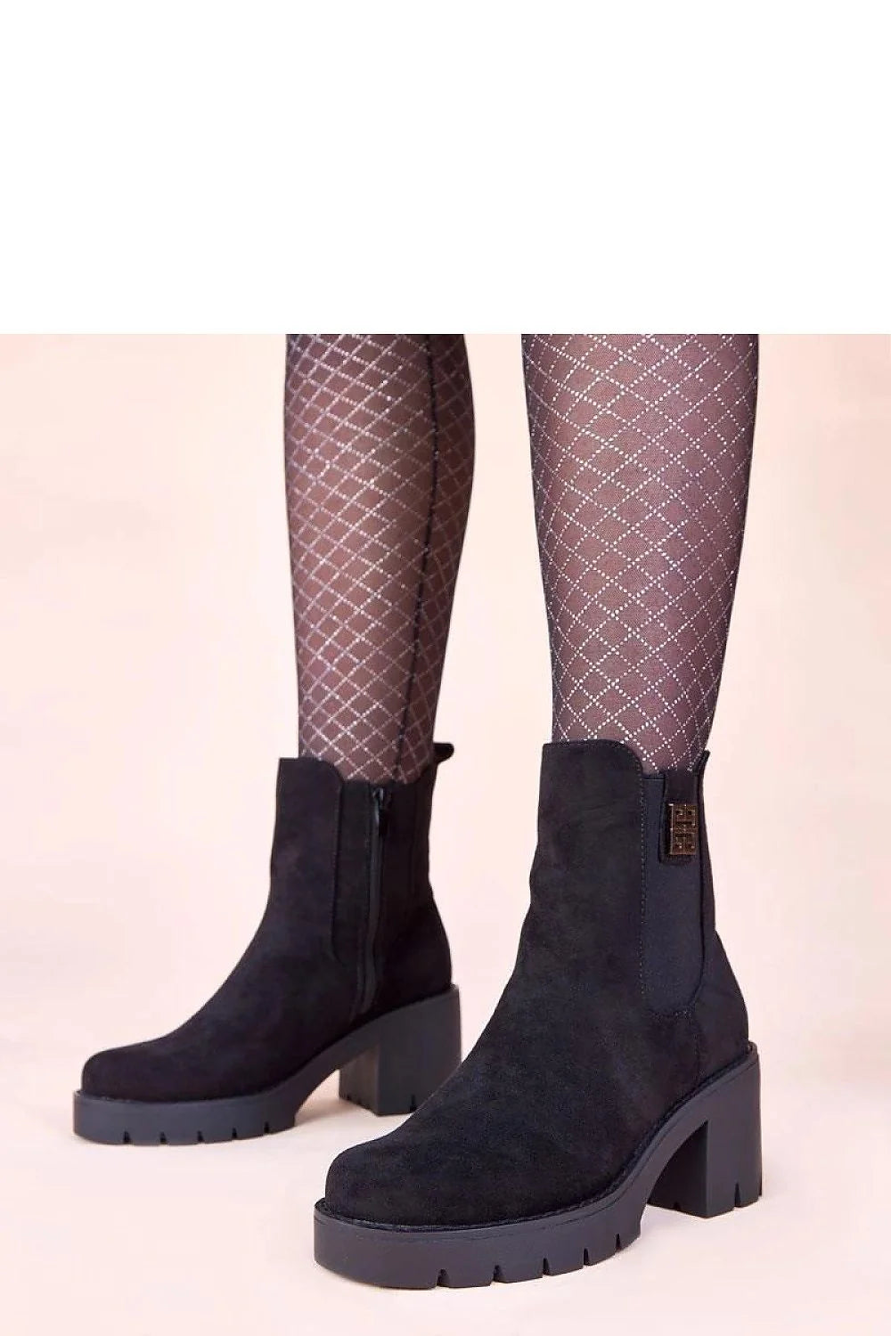bottines noir suède chelsea tige mi haute talon bloc plateforme semelle crantée zippée latérale panneaux élastiques confort Gemre