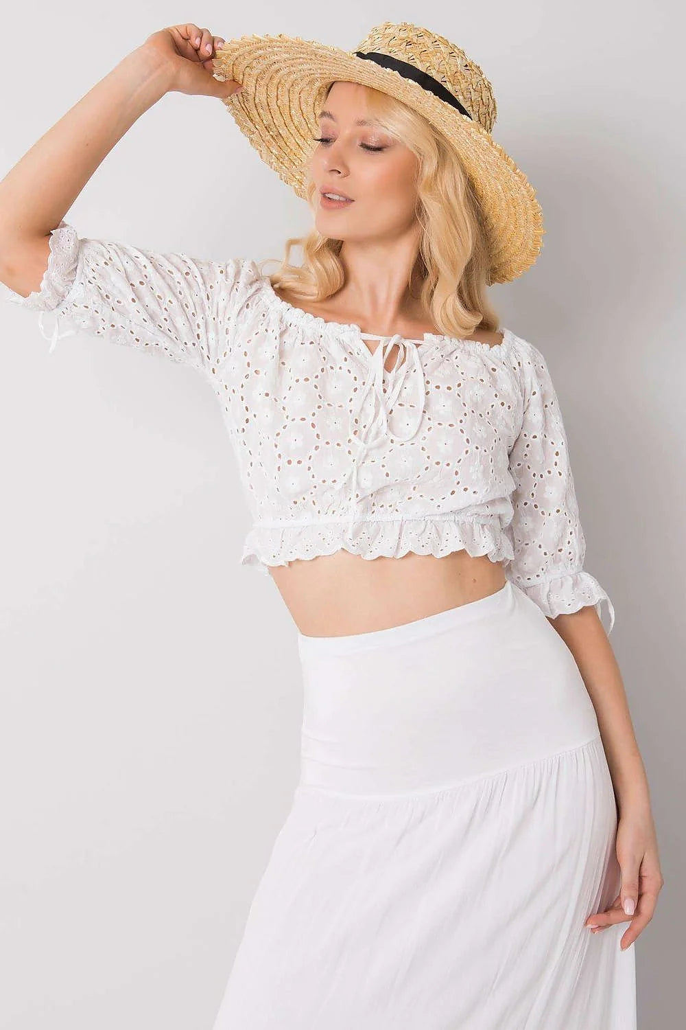 Ensemble féminin bohème été crop top jupe longue coton dentelle noire grise taille ajustable femme