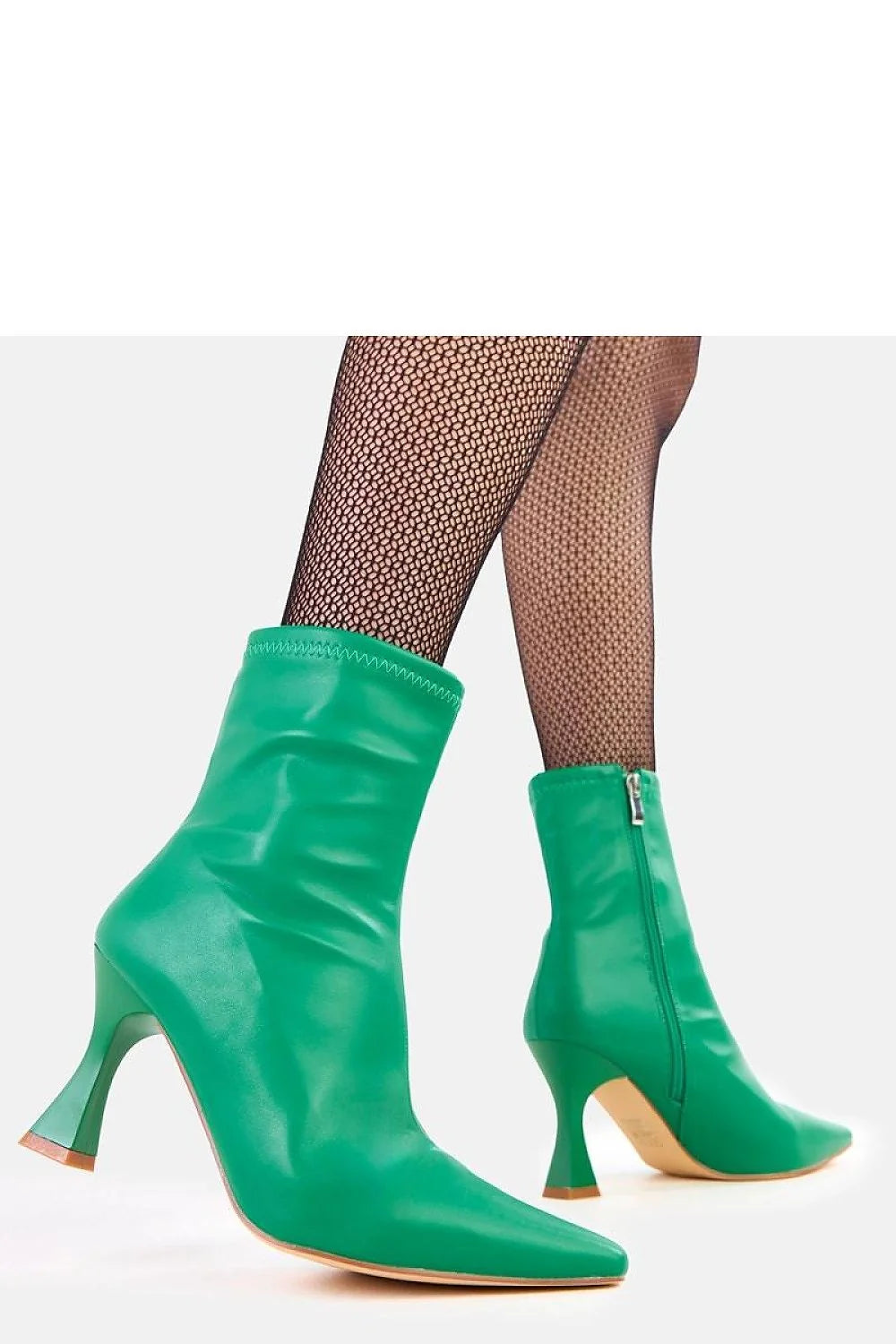 bottines cheville similicuir écologique vert émeraude bout pointu talon sculpté tige courte fermeture éclair latérale coupe ajustées finition couture élégantes