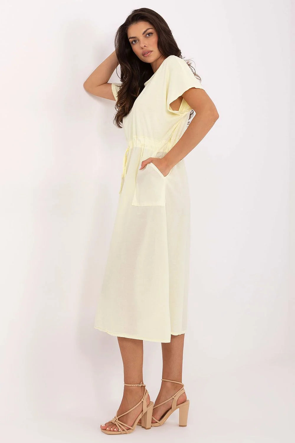Robe de jour Och Bella été légère coton manches courtes col rond ceinture ajustable poches pratiques femme midi