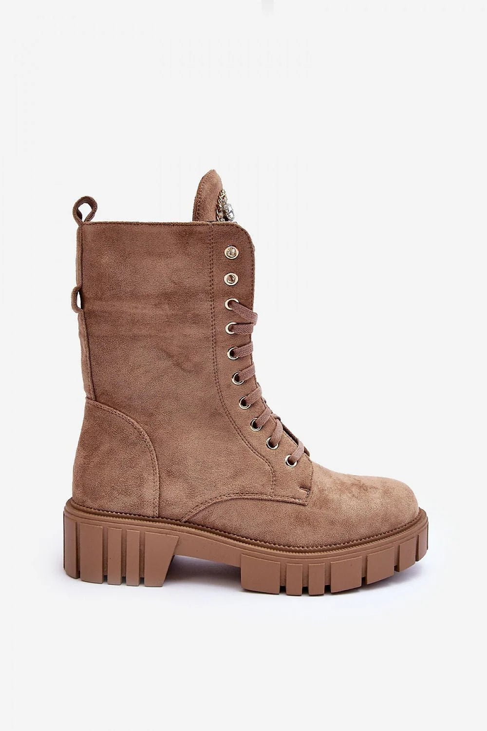 Bottes militaires femmes style robuste suède beige taupe automne hiver talon carré plateforme fermure lacets
