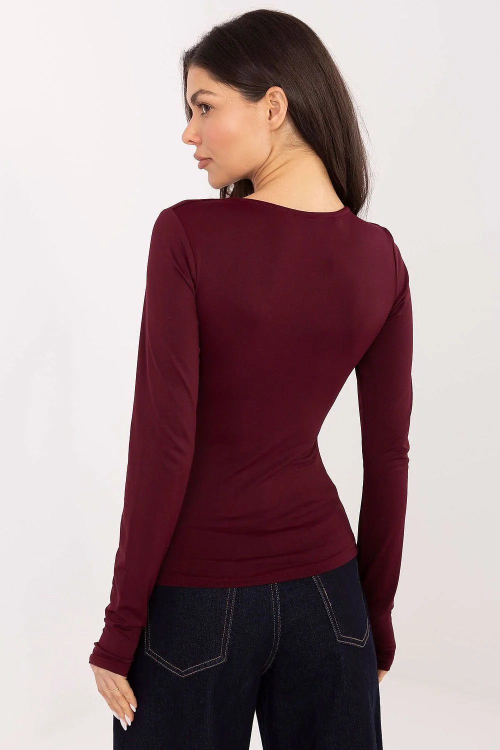 chemisier ItalyModa ajusté élégant longueur nylon élasthanne stretch lisse manches longues ouvertures pouces bonnets cousus renforcés décolleté plongeant plis stratégiques