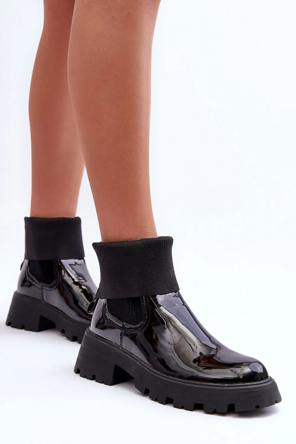 Bottines élégantes Jodhpur Step in style en cuir verni noir talon massif semelle épaisse femmes