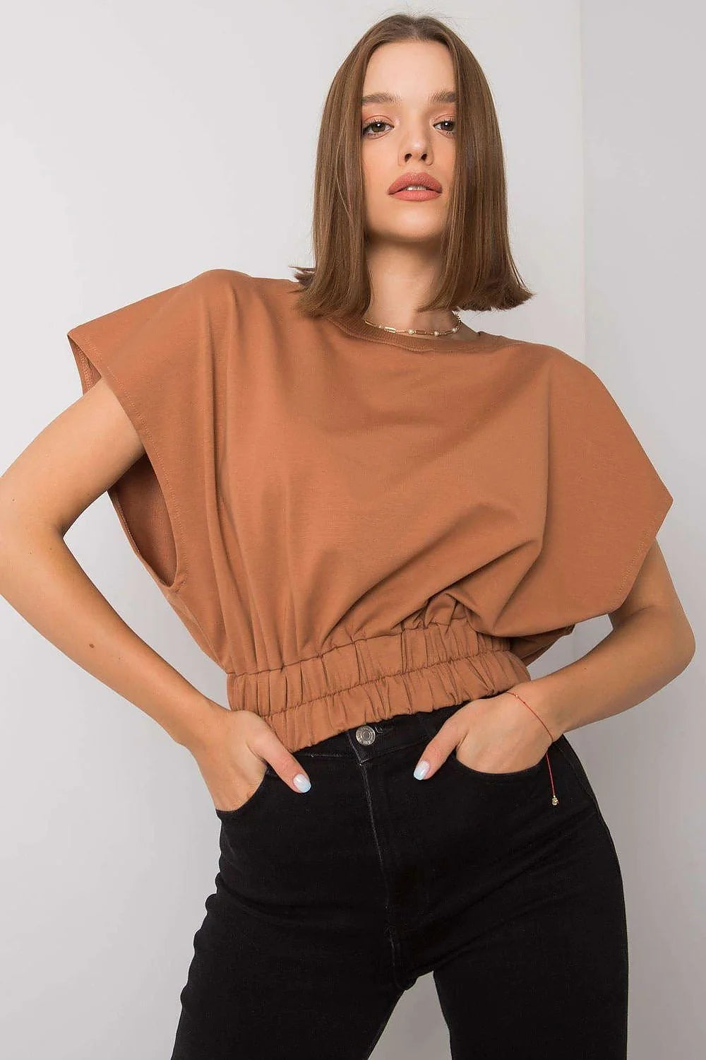 Haut pour femme sweatshirt Fancy coupe ample manches courtes bande élastique corail vif coton léger