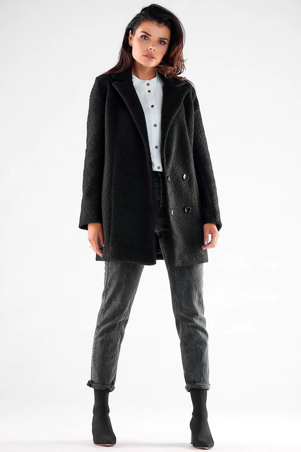 Manteau pour femme élégant à carreaux pied-de-poule double boutonnage en polyester 100 % taille ajustable occasions multiples style intemporel