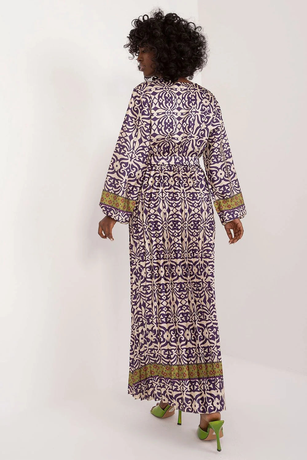 Robe longue colorée Italy Moda pour femme, imprimé tribal, manches longues, encolure V, ceinture incluse