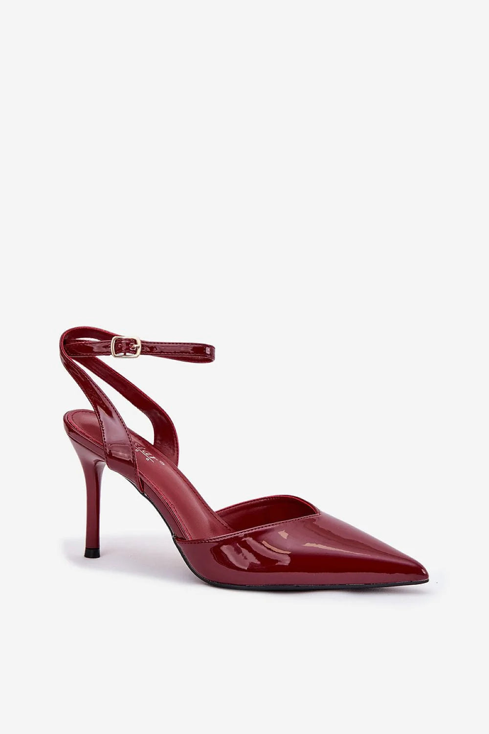 escarpins femme simili cuir verni bordeaux profond bout pointu slingback talon stiletto haut fin bride réglable boucle dorée
