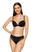Ensemble de lingerie féminine moderne élégant soutien-gorge push-up rembourré culotte bikini noire en tissu lisse extensible