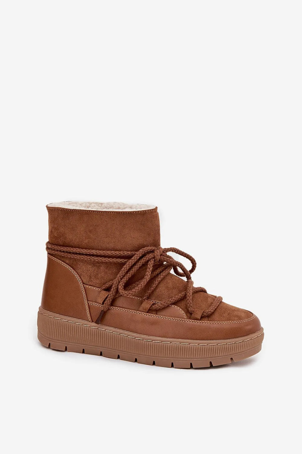bottes neige femme cuir écologique daim cognac montantes lacets fourrure doublée plateforme caoutchouc crantée antidérapante isolante confortable cheville