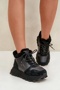 Chaussures de sport Step in style pour femmes cuir daim fourrure semelle épaisse style sneakers bottines