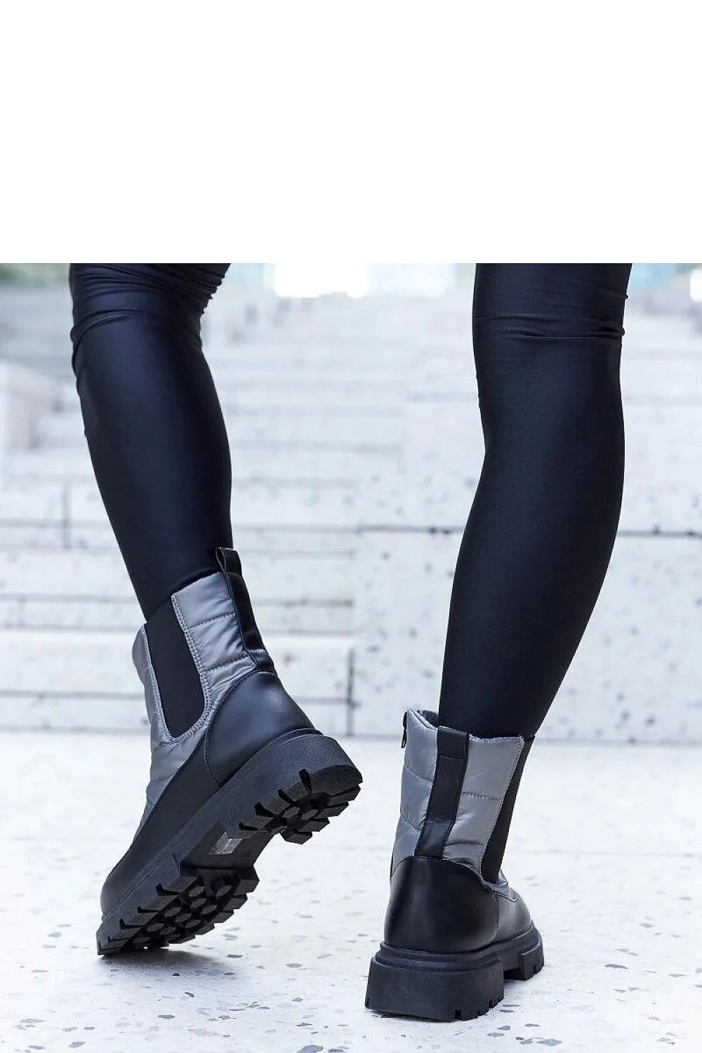 bottines femme hiver Solea Galvani matelassées gris métallisé nylon rembourré zippée élastiques semelle plateforme crantée traction chelsea noir confortable urbain