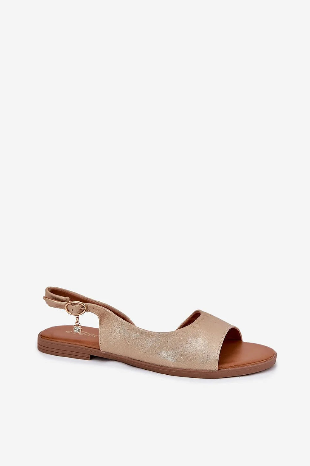 Sandales pour femmes élégantes ouvertes métalliques dorées bride avant perles cuir artificiel talon plat confortables été 2023