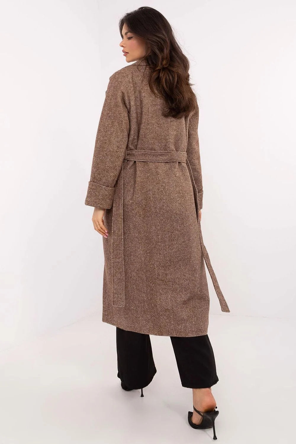 Manteau élégant pour femme longue manches longues double boutonnage motif rayures laine marron clair polyvalent saison automne hiver printemps