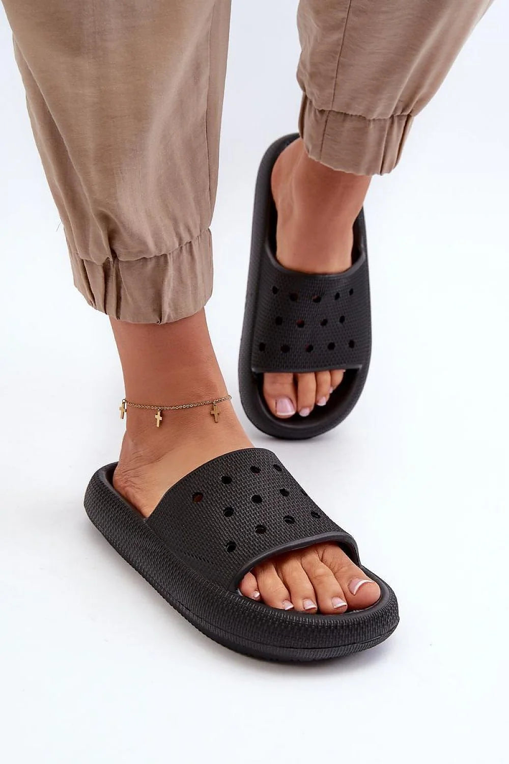 Mules pour femmes modernes style minimaliste été plage semelle épaisse mousse EVA respirante noir confortable