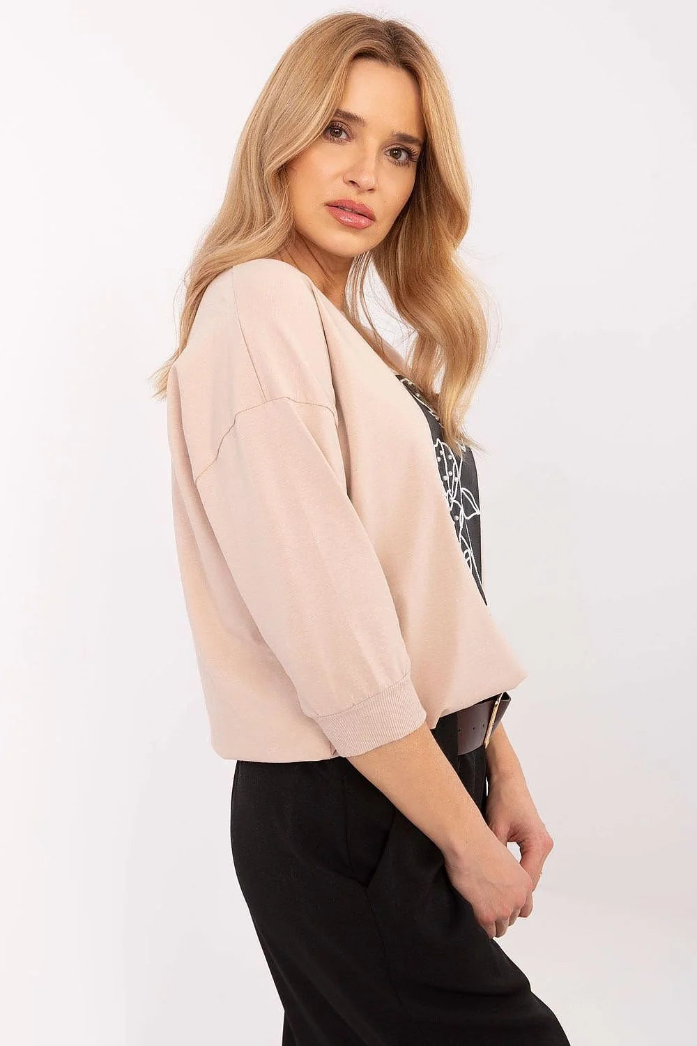 Chemisier Relevance pour femme style décontracté couleur beige clair manches longues coupe ample motif floral minimaliste