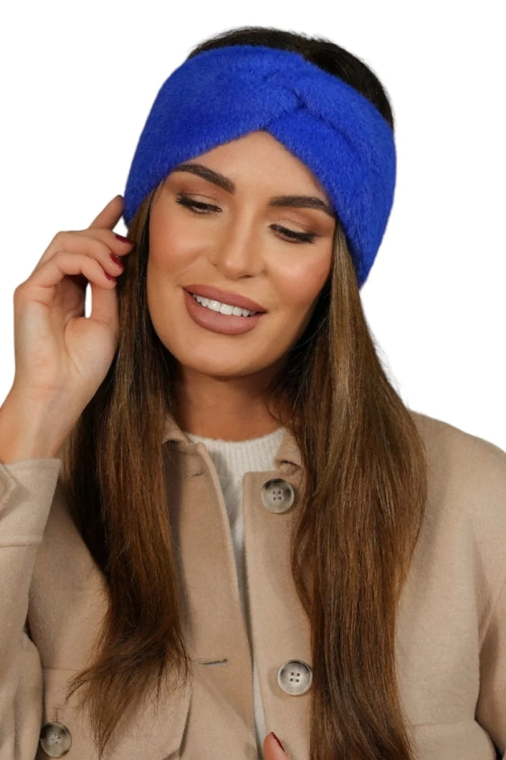 Bandeau Kamea pour femme élégant hiver doux bleu vif matière polyamide peluche conception moderne torsade centrale finitions soignées