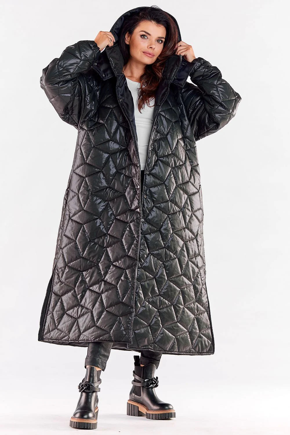Manteau long pour femmes design moderne fonctionnel matelassé capuche Metallic blue polyester 100% taille L/XL S/M