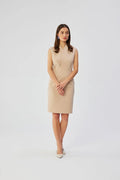 Robe de jour Stylove sans manches beige ajustée épaules larges encolure V ourlet net fermeture dos