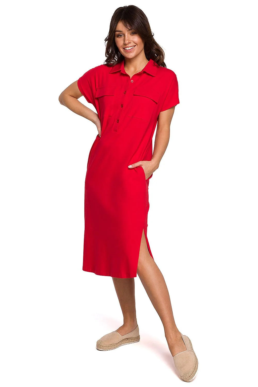 Robe casual en coton jaune moutarde style polo décontracté manches courtes pour femme élégante