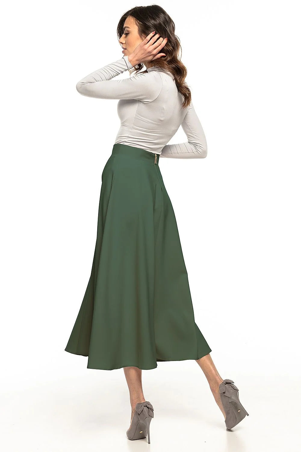 Jupe longue évasée polyester vert forêt élégante intemporelle confortable style chic femme moderne automne