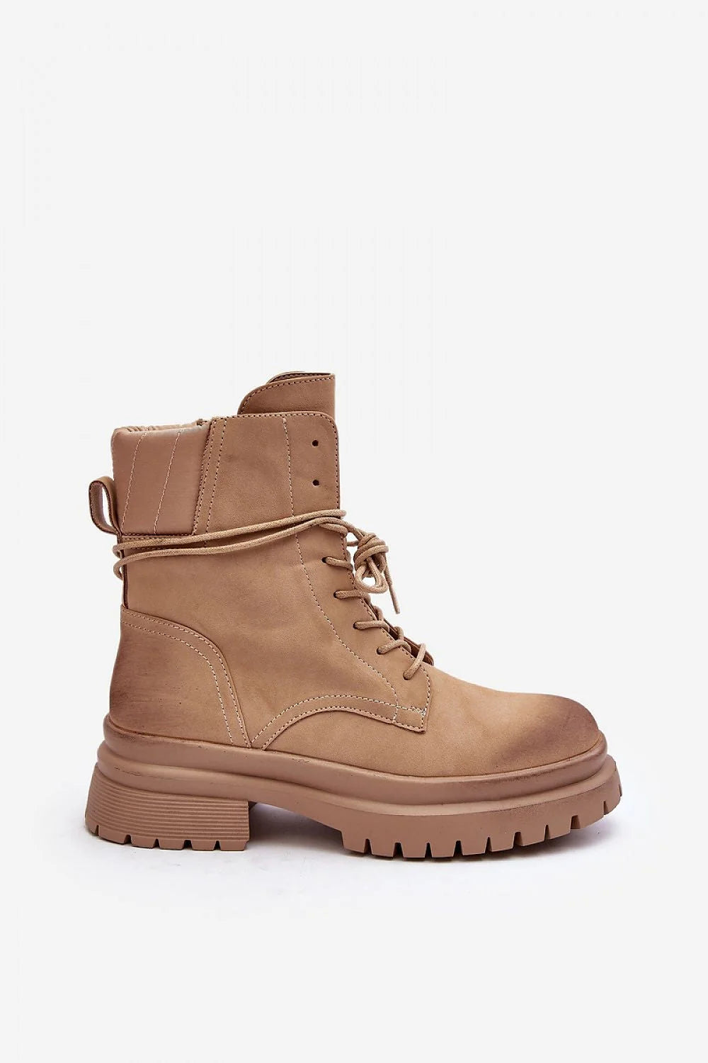 Bottes pour femmes en cuir artificiel style trappeur design moderne fonctionnel bottines à lacets zip latéral talon plat plateforme confortable