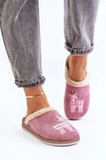 pantoufles mules femme rose mauve broderie cerf carreaux maille fourrure crème moelleuse semelle épaisse antidérapante cosy hivernal intérieur confortable
