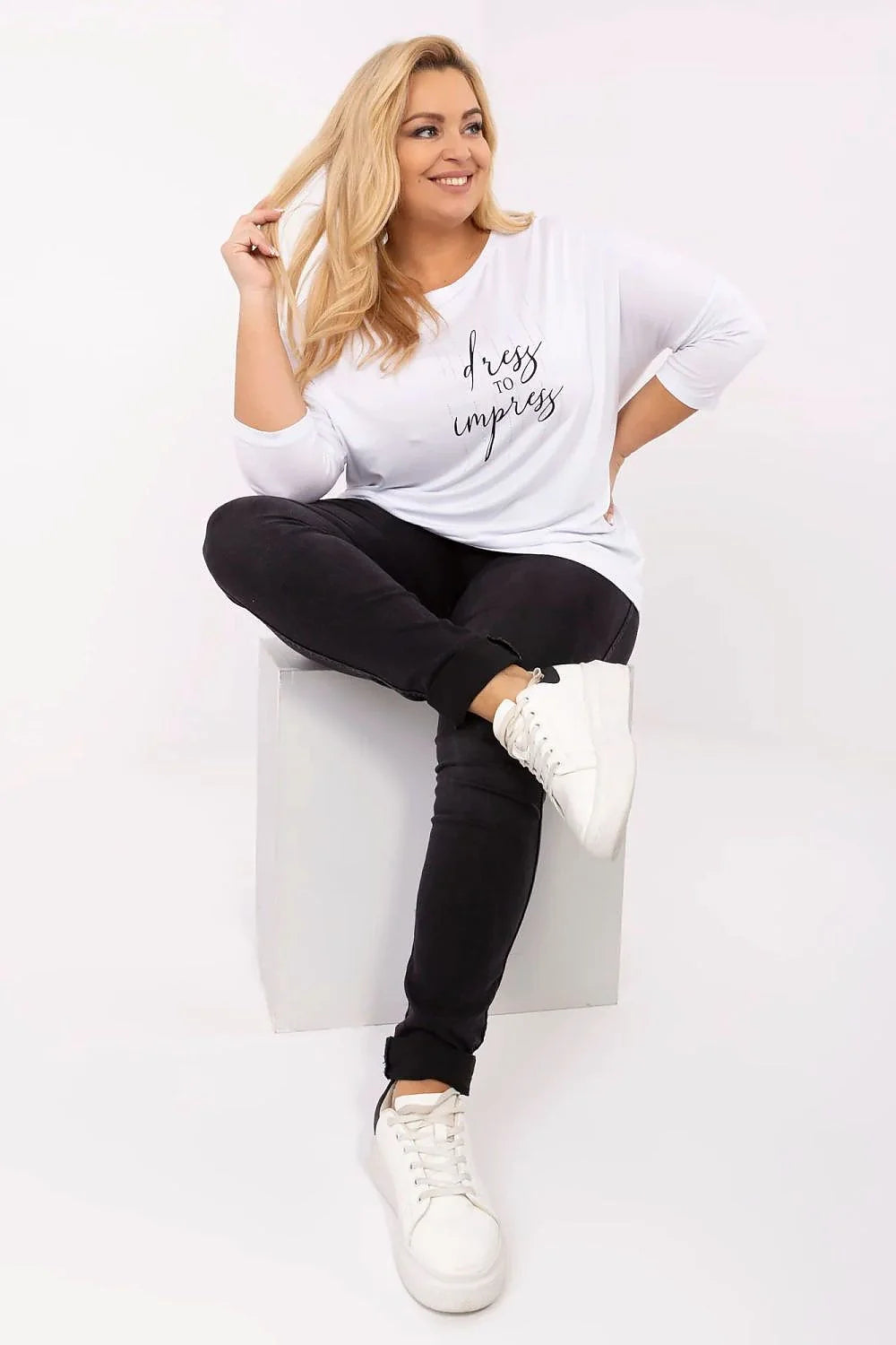 Chemisier grande taille Relevance confort mode femme Dress to impress manches 3/4 col rond tissu élastique viscose élasthanne