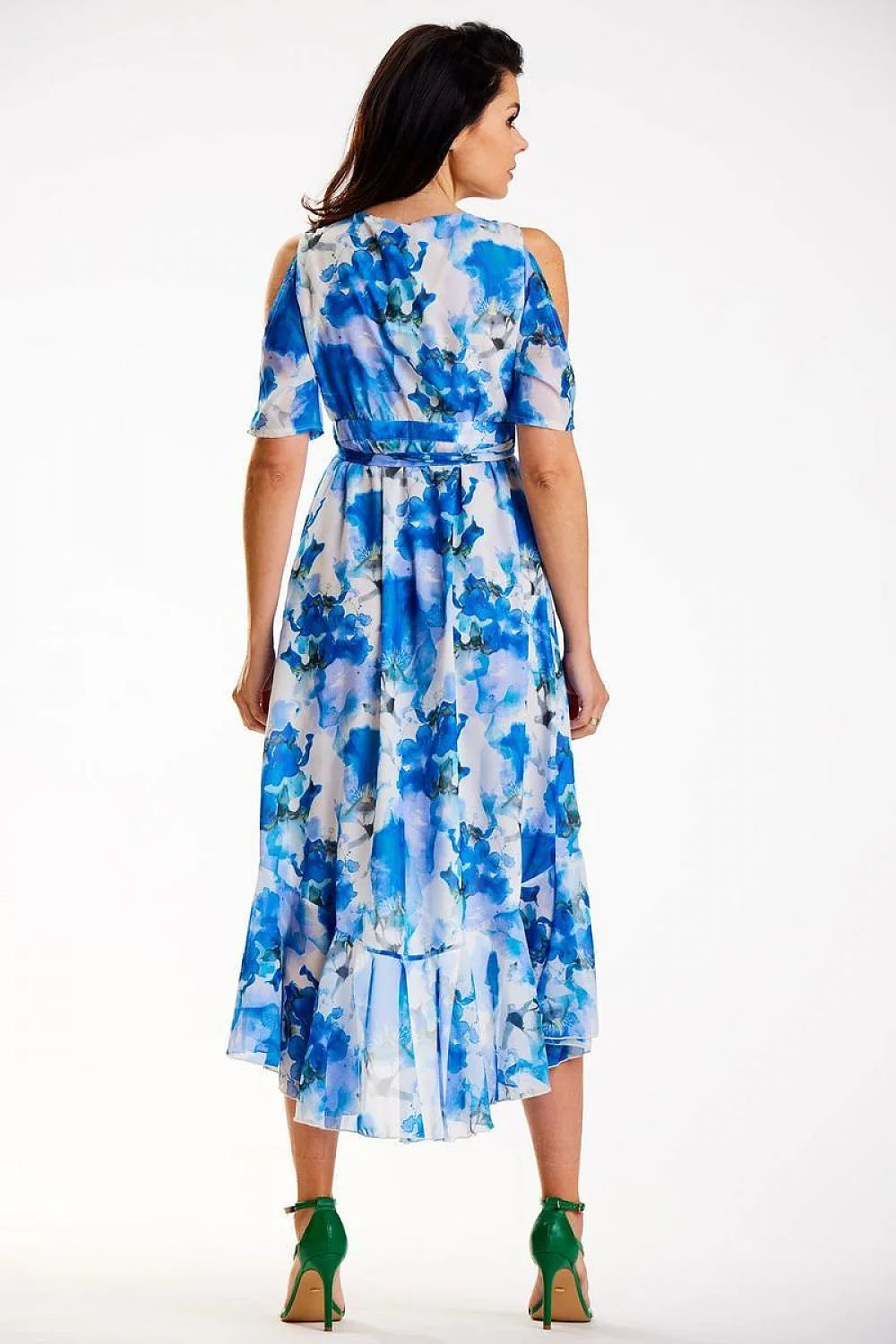 Robe de jour bohème-chic en mousseline asymétrique manches fendues ceinture ajustable femme occasion estivale
